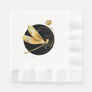 Golden dragonfly in black circle napkin