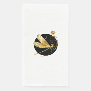 Golden dragonfly in black circle napkin