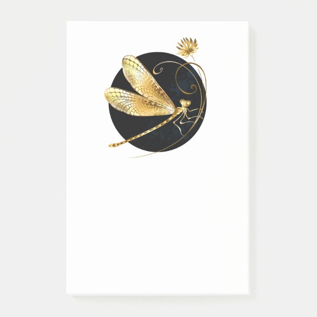 Golden dragonfly in black circle post-it notes (Front)