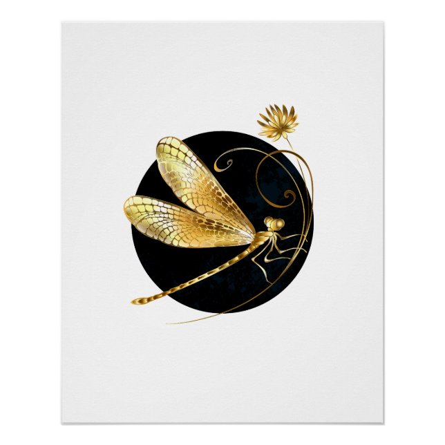Golden dragonfly in black circle poster (Front)