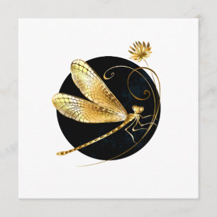 Golden dragonfly in black circle programme
