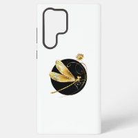 Golden dragonfly in black circle