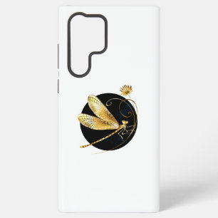 Golden dragonfly in black circle samsung galaxy case