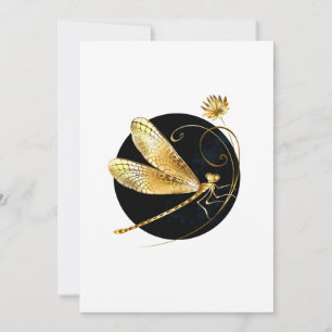 Golden dragonfly in black circle save the date