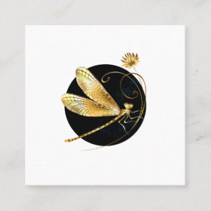 Golden dragonfly in black circle square business card
