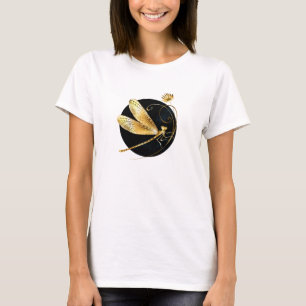 Golden dragonfly in black circle T-Shirt