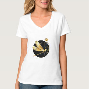 Golden dragonfly in black circle T-Shirt