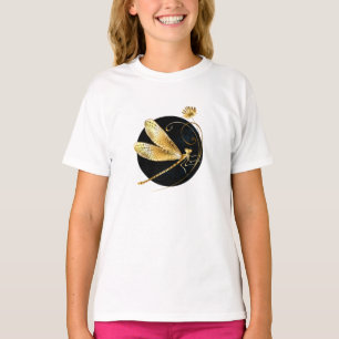 Golden dragonfly in black circle T-Shirt