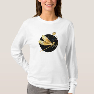 Golden dragonfly in black circle T-Shirt