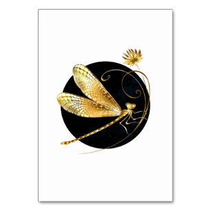 Golden dragonfly in black circle table number