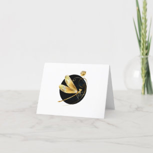 Golden dragonfly in black circle thank you card