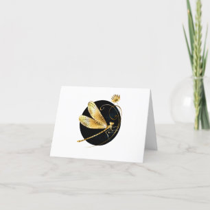 Golden dragonfly in black circle thank you card