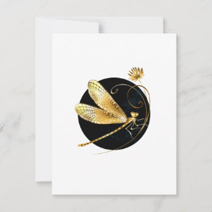 Golden dragonfly in black circle thank you card