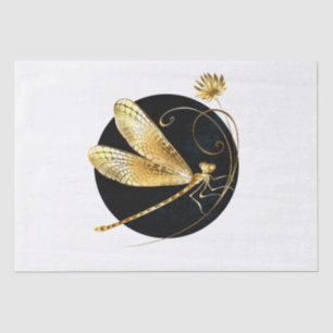 Golden dragonfly in black circle tissue paper