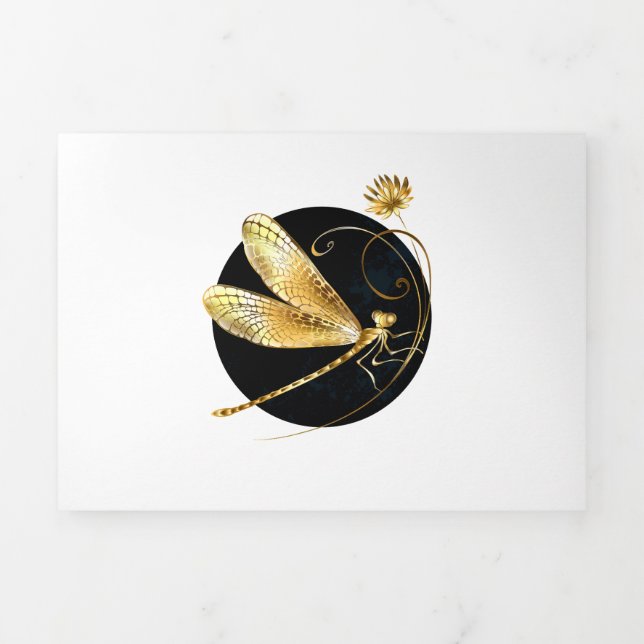 Golden dragonfly in black circle Tri-Fold announcement (Cover)