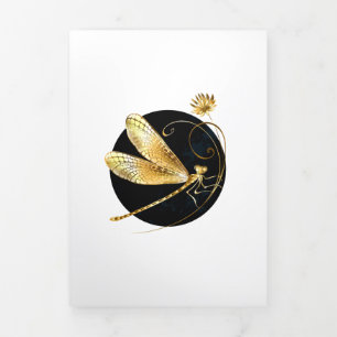 Golden dragonfly in black circle Tri-Fold announcement