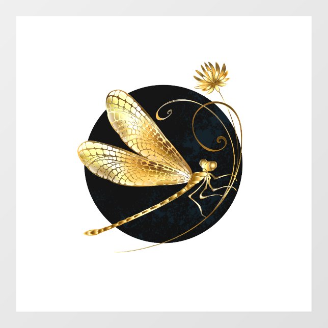 Golden dragonfly in black circle window cling (Sheet)