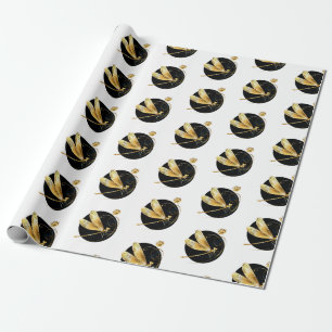 Golden dragonfly in black circle wrapping paper