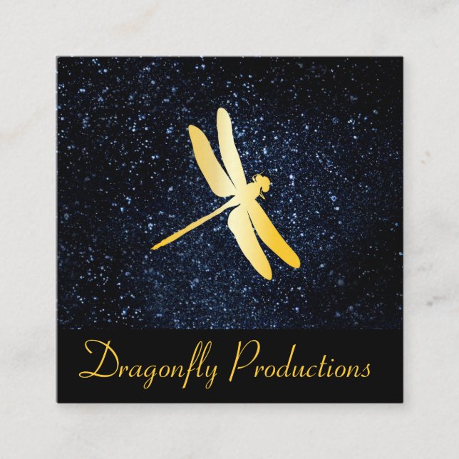 Golden Dragonfly / Night Sky Square Business Card (Front)