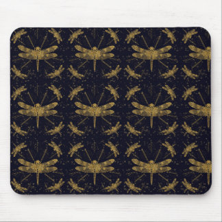 Golden dragonfly pattern - dark mouse mat