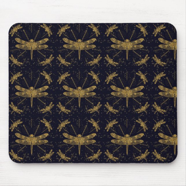 Golden dragonfly pattern - dark mouse mat (Front)