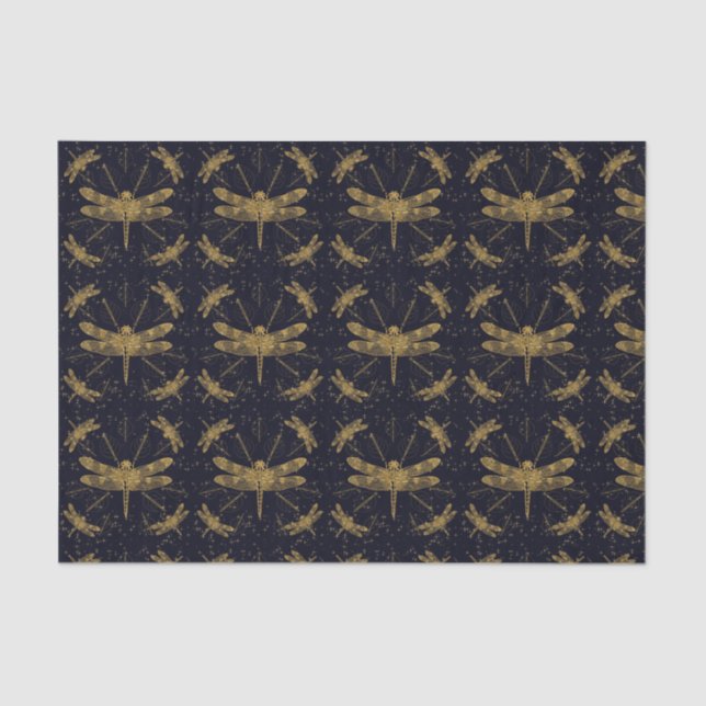 Golden dragonfly pattern - dark tissue paper (Front)
