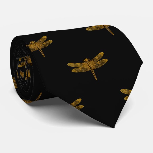 Golden Dragonfly Repeat Gold Metallic Foil Tie (Rolled)