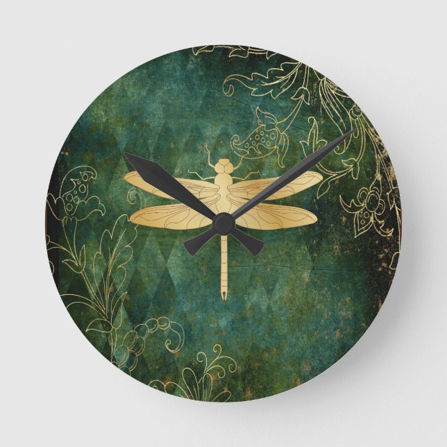 Golden Dragonfly Wall Clock (Front)