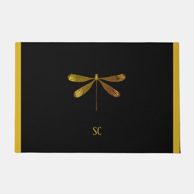 Golden Dragonfly with Custom Text Doormat (Front)