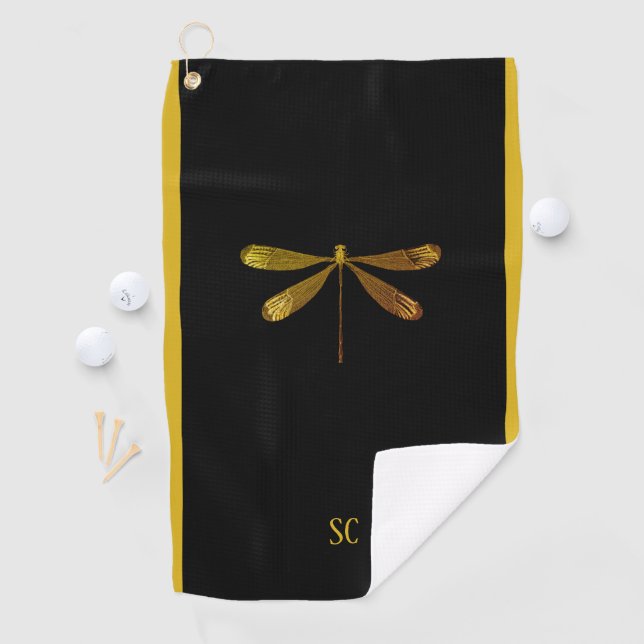 Golden Dragonfly with Custom Text Golf Towel (InSitu)