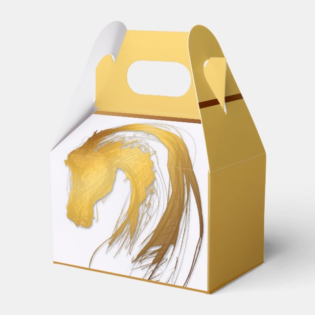Golden Drawing Horse Year Zodiac Gable Favour Box (Front Side)