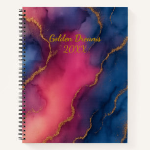 Golden Dreams Pink Blue Gold Marble Notebook