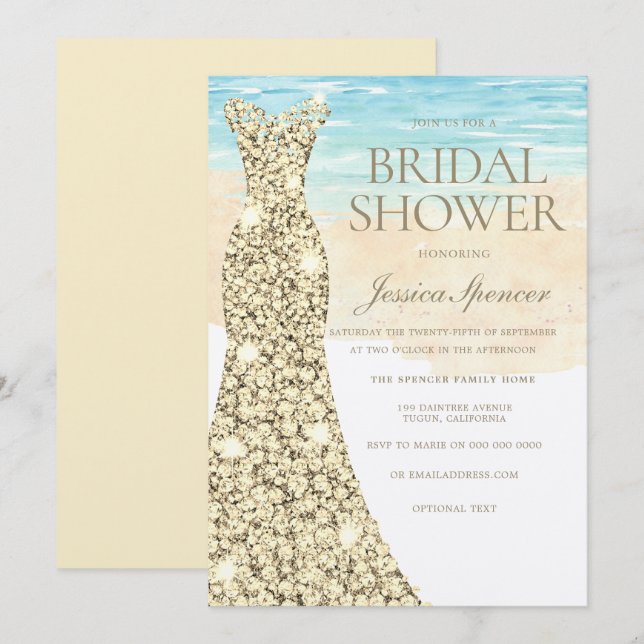 Golden Dress Beachy Bridal Shower Invitation (Front/Back)