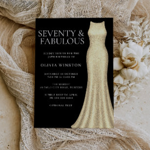 Golden Dress Black Seventy Fabulous 70th Birthday Invitation