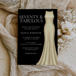 Golden Dress Black Seventy Fabulous 70th Birthday Invitation