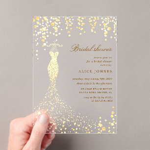 Golden Dress Bridal Shower Acrylic Invitation