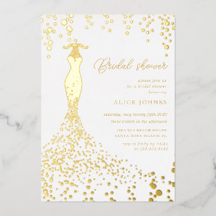 golden dress bridal shower foil invitation