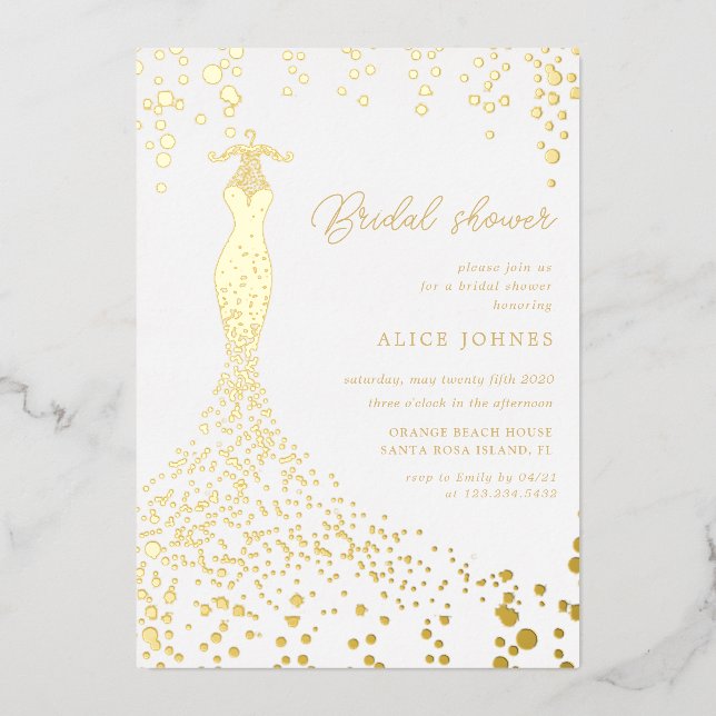 golden dress bridal shower foil invitation (Front)