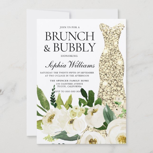 Golden Dress Brunch & Bubbly Bridal Shower Invitation (Front)