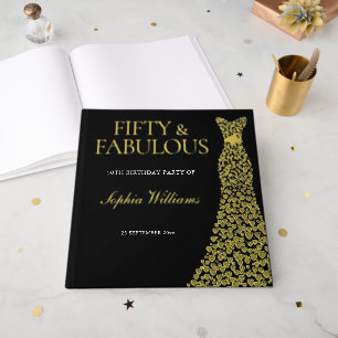 Golden Dress Fifty & Fabulous 50th Birthday Party Guest Book