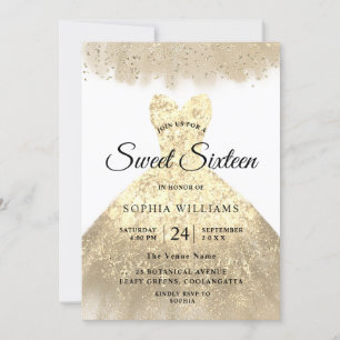 Golden Dress Gold Sweet 16 Birthday Party Invitation