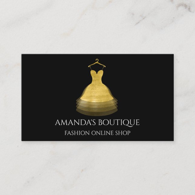 Golden Dress Logo Fashion Boutique Event Planner Business Card (Front)