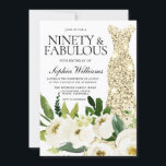 Golden Dress Ninety & Fabulous 90th Birthday Invitation<br><div class="desc">Golden Dress Ninety & Fabulous 90th Birthday Invitation

Beautiful White Champagne Floral

See matching collection in Niche and Nest Store

Many thanks</div>