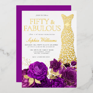 Golden Dress Purple Floral 50th Birthday Party