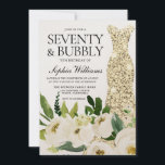 Golden Dress Seventy & Bubbly 70th Birthday Party Invitation<br><div class="desc">Golden Dress Seventy & Bubbly 70th Birthday Party Invitation

Beautiful White Champagne Floral

See matching collection in Niche and Nest Store

Many thanks</div>