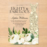 Golden Dress White Floral 80th Birthday Acrylic Invitations<br><div class="desc">Golden Dress White Floral 80th Birthday Invitation

Beautiful White Champagne Floral

See matching collection in Niche and Nest Store

Many thanks</div>