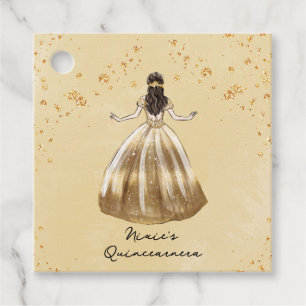 Golden Dress with Glitter Quinceanera Favour Tags