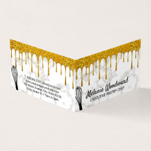 Golden Drip   Gold Marble and Whisk Business Card