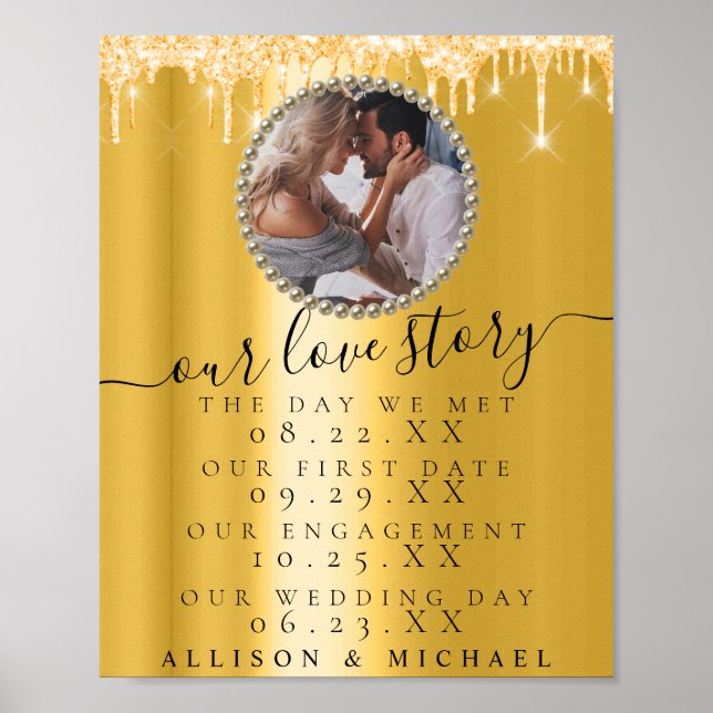 Golden Drips Photo Our Love Story Wedding Sign (Front)