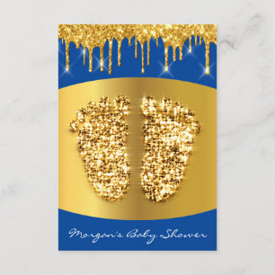Golden Drips Royal Blue Baby Shower Feet Boy Invitation